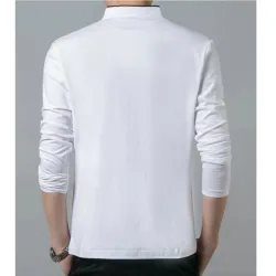 Elegancka koszulka - długi rękaw - stójka z guzikami - bawełnaT-shirt