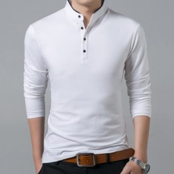 Elegancka koszulka - długi rękaw - stójka z guzikami - bawełnaT-shirt