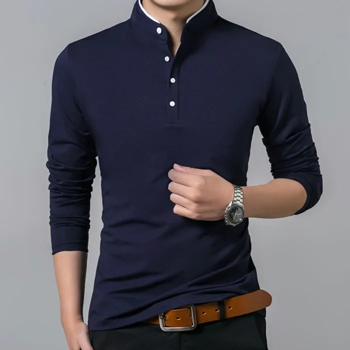 CamisetasCamiseta elegante - manga larga - cuello mao con botones - algodón