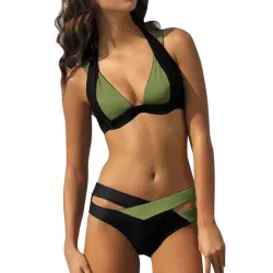 Sexy zweiteiliges Bikini-Set - Hals gebunden - zweifarbig