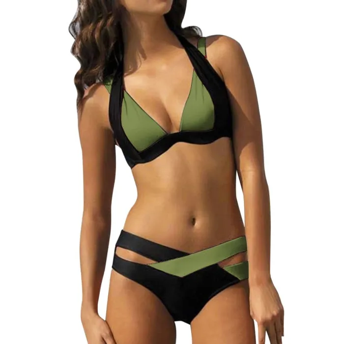 Sexy two-piece bikini set - neck tied-up - two-color