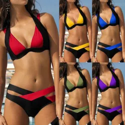 Sexy tweedelige bikiniset - nek vastgebonden - tweekleurigBadkleding