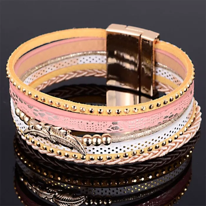 Mehrschichtiges Armband - mit Kristallen / Magnetschnalle