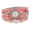 Mehrschichtiges Armband mit runder Uhr - Kristalle / Perlen