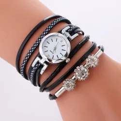 Vintage Multilayer-Armband - mit runder Uhr / Kristallen