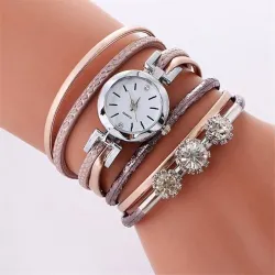 Vintage Multilayer-Armband - mit runder Uhr / Kristallen