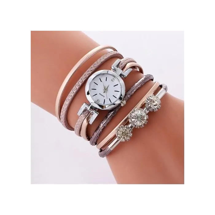 Vintage Multilayer-Armband - mit runder Uhr / Kristallen