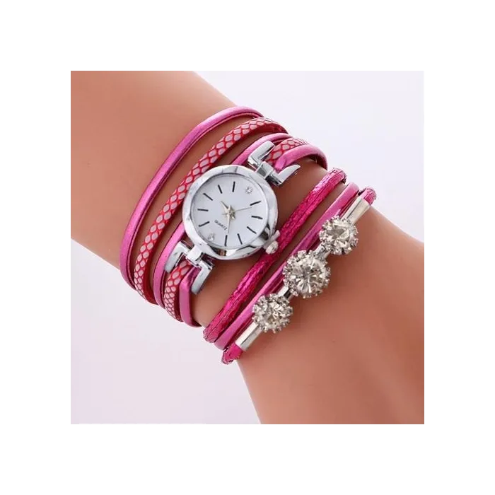 Vintage meerlaagse armband - met een rond horloge / kristallenArmbanden