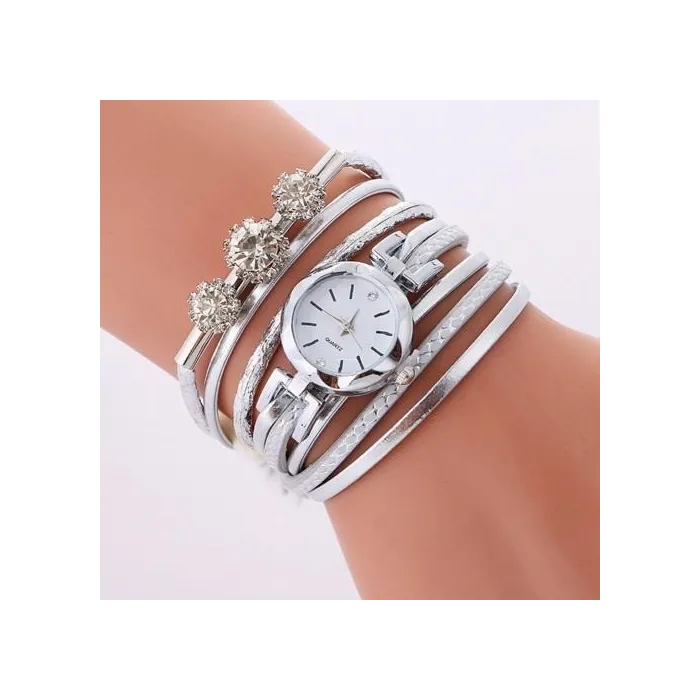 Vintage Multilayer-Armband - mit runder Uhr / Kristallen