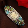 Elegant crystal bracelet - with a watch - colorful flowers - hollow out design