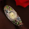 Elegantes Kristallarmband - mit Uhr - bunte Blumen - ausgehöhltes Design