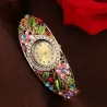 Elegantes Kristallarmband - mit Uhr - bunte Blumen - ausgehöhltes Design