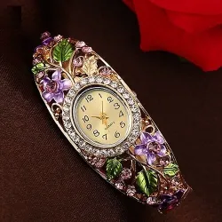 Elegantes Kristallarmband - mit Uhr - bunte Blumen - ausgehöhltes Design