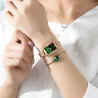 Elegant watch / with bracelet - with a green stone - stainless steel / leather