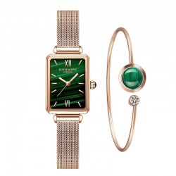 Elegante Uhr / mit Armband - mit grünem Stein - Edelstahl / Leder
