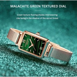 Elegant watch / with bracelet - with a green stone - stainless steel / leather