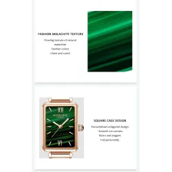 Elegante Uhr / mit Armband - mit grünem Stein - Edelstahl / Leder