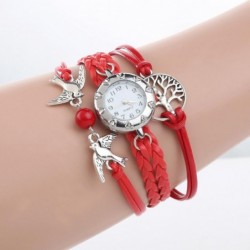 Retro multilayer bracelet with a watch - birds / tree of life