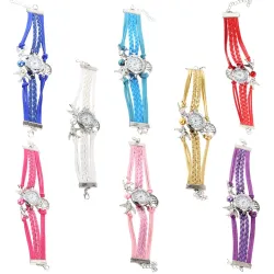 Mehrschichtiges Retro-Armband mit Uhr - Vögel / Lebensbaum