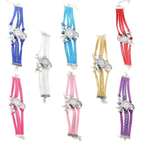 Mehrschichtiges Retro-Armband mit Uhr - Vögel / Lebensbaum
