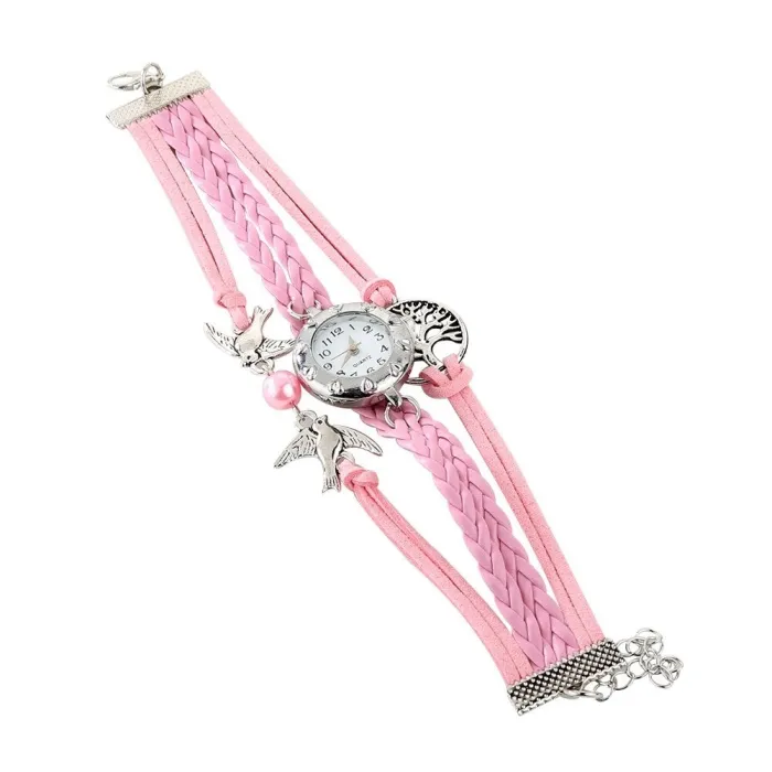 Retro multilayer bracelet with a watch - birds / tree of life