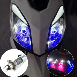 Motorcycle / car light bulb - LED - DRL - Angel Eye - blue / pink - H4 - BA20D