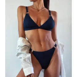 Sexy ribbed bikini set - push up - metal decorations
