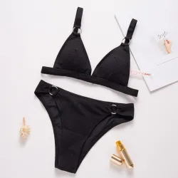 Sexy komplet bikini w prążki - push up - metalowe ozdobyStroje Kąpielowe