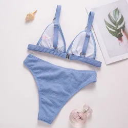 Sexy komplet bikini w prążki - push up - metalowe ozdobyStroje Kąpielowe