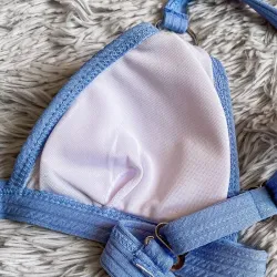 Sexy komplet bikini w prążki - push up - metalowe ozdobyStroje Kąpielowe