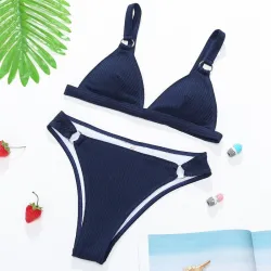 Sexy ribbed bikini set - push up - metal decorations