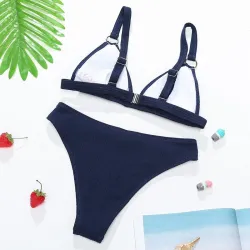 Sexy komplet bikini w prążki - push up - metalowe ozdobyStroje Kąpielowe