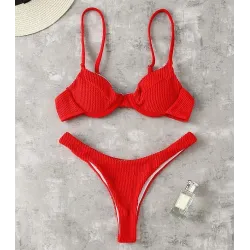 Sexy geribbelde bikiniset - Braziliaanse stijl - met push upBadkleding