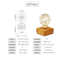 Modern LED night light - USB - copper wire string bulb