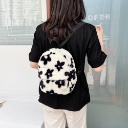 Small plush backpack - with zipper - flowers printing