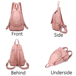 Modischer Lederrucksack - Katzen / Blumendruck - weiß / schwarz / pink
