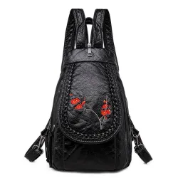 Modischer Lederrucksack - Katzen / Blumendruck - weiß / schwarz / pink