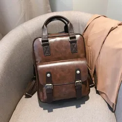 Vintage leather backpack - with anti theft zippers / buckles - waterproof