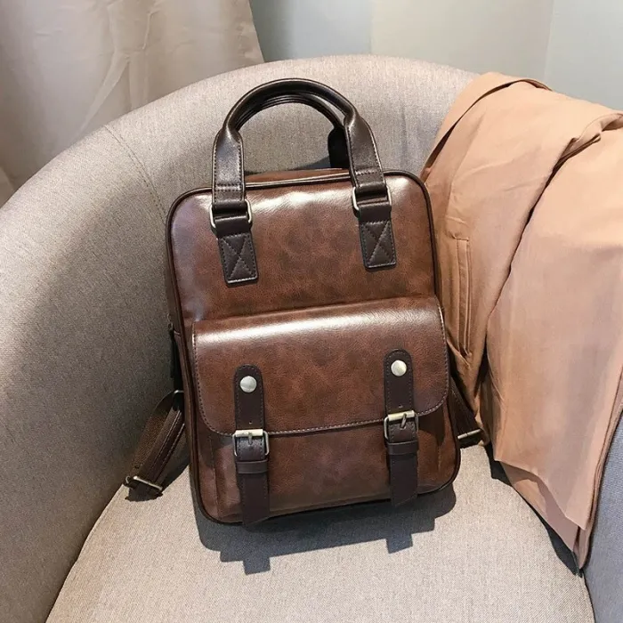 Vintage leather backpack - with anti theft zippers / buckles - waterproof