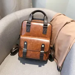 Vintage leren rugzak - met anti diefstal ritsen / gespen - waterdichtRugzakken