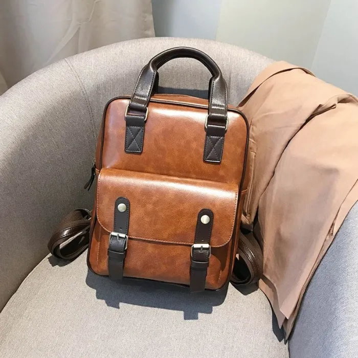 Vintage leren rugzak - met anti diefstal ritsen / gespen - waterdichtRugzakken