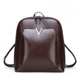 Luxurious vintage backpack - leather shoulder bag - with decorative V letter