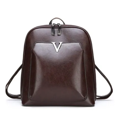Luxuriöser Vintage-Rucksack - Umhängetasche aus Leder - mit dekorativem V-Buchstabe
