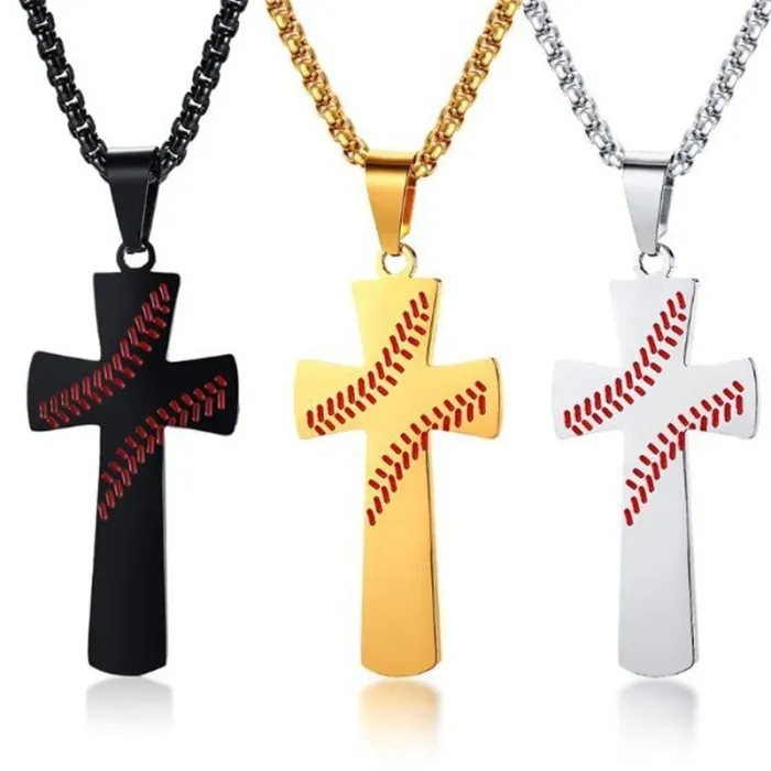 Kruis met honkbalpatroon - met ketting - "I CAN DO ALL THINGS" gravureKettingen