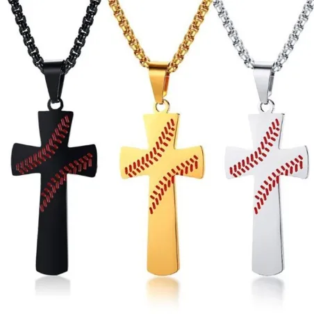 Kruis met honkbalpatroon - met ketting - "I CAN DO ALL THINGS" gravureKettingen