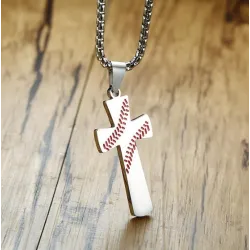 Kruis met honkbalpatroon - met ketting - "I CAN DO ALL THINGS" gravureKettingen