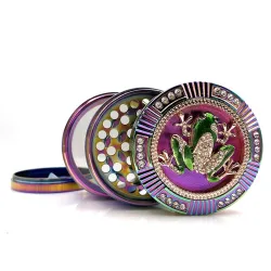 Stylischer Grinder - für Kräuter / Tabak - 4-Schichten - Regenbogenfarbene Zinklegierung - Frosch / Spinne / Totenkopf