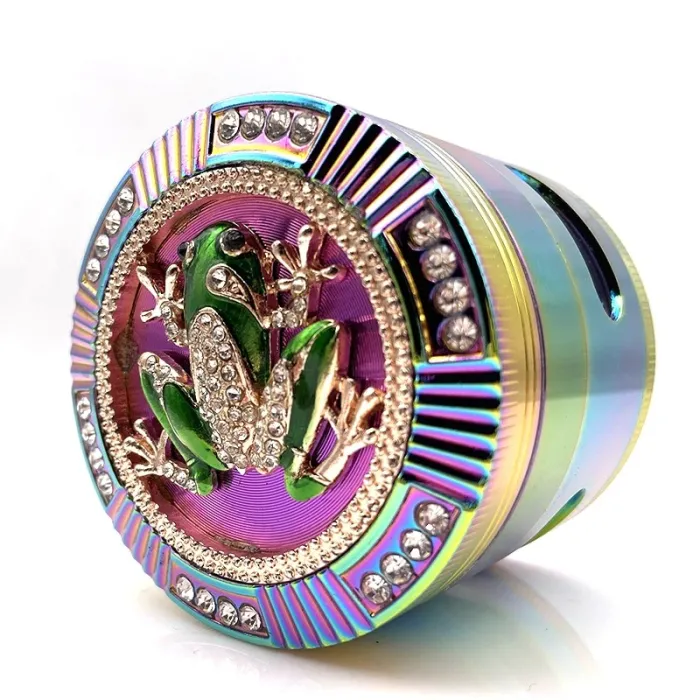 Stylischer Grinder - für Kräuter / Tabak - 4-Schichten - Regenbogenfarbene Zinklegierung - Frosch / Spinne / Totenkopf