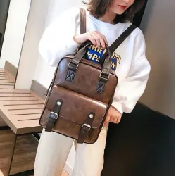 Vintage leather backpack - with anti theft zippers / buckles - waterproof