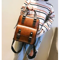 Vintage Lederrucksack - mit Anti-Diebstahl-Reißverschlüssen / Schnallen - wasserdicht